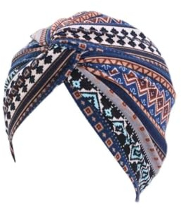 Kemo huvudbonader för kvinnor UK mössa halsduk mjuk turban keps blommig huvudsjal bomull känsla stil alopecia bandana huvudskydd, Blått mönster, one size