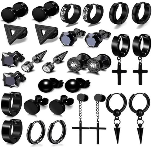 15 Paare Ohrringe Männer, Ohrringe Schwarz, Edelstahl Ohrring Männer Modische Persönlichkeit Geeignet für Tägliche Ausflüge Termine, Musikfestivals und Andere Anlässe