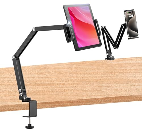 Suprbee Supporto per Tablet da Letto, Girevole a 360° Porta Tablet, Braccio Lungo Regolabile Supporto Telefono Compatibile con iPad, PC, Telefoni o Altri Dispositivi con Schermo da 4,7 a 14 pollici