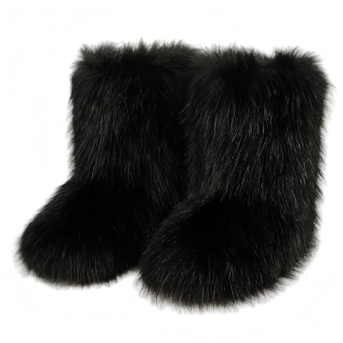 FQLGJMY Furry Faux Fur Stivali da neve invernale fuzzy scarpe peluche in camomilla caldo mezzo vitello comodo all'aperto piatto stivali di moda