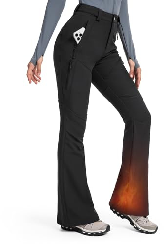 Moosehill Womens-Snow-Ski-Pants Water-Resistant Fleece Lined Warm Winter Hiking Thermal with 4 Zipper Pockets(Black, 12, 31)