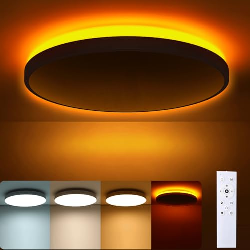 LED Deckenleuchte Dimmbar 36W 4000LM Ø30cm –Farbtemperatur einstellbar 3000K – 6500K, 1800K Warmweißes Backlight – Deckenlampe mit Fernbedienung, IP44 Wasserfest, Ideal für Schlafzimmer, Küche, Weiß