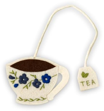 Embroidered Teacup Bookmark with Floral Design – Cute Tea Cup Bookmark for Book Lovers, Readers & Teachers – Unique Gift for Women, Tea Lovers & Bookworms