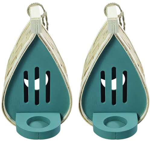 Tressify Decoraciones colgantes de casas de mariposa de madera, 2 piezas para exteriores, comederos incluidos, diseño de lágrima elegante, para jardín perfecto y patio