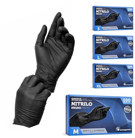 Atakito Guantes nitrilo negros – guantes desechables sin látex – disponibles en talla S a XL – caja individual y packs ahorro (5, Negro, M)