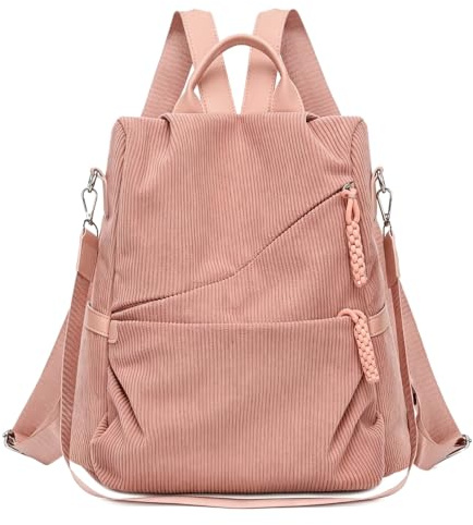 Corduroy ryggsäck Casual Convertible Multi ficka dagsäck Carryall axelvaska,Pink