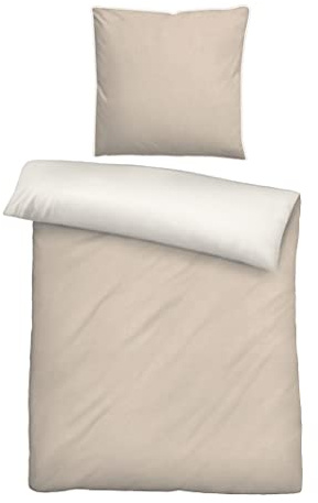 biberna 0840500 Wende-Bettwäsche Garnitur mit Kopfkissenbezug Melange-Flanell 1x 155x200 cm + 1x 80x80 cm, kitt