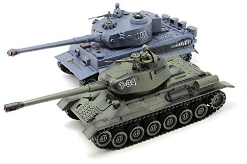 s-idee® 99824 2 x Battle Panzer 1:28 mit integriertem Infrarot Kampfsystem 2.4 Ghz RC R/C ferngesteuert, Tank, Kettenfahrzeug, IR Schussfunktion, Sound, Licht, Neu, 1:24, Schuss Sound, Beleuchtung