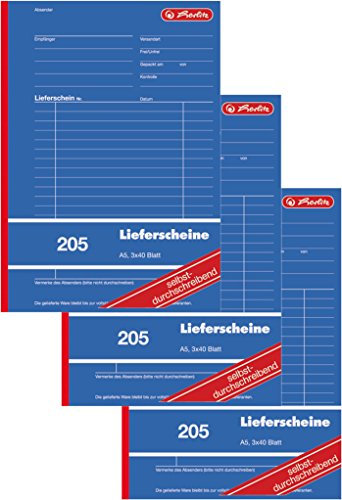 Herlitz 883546 Lieferschein-Buch A5 205 3x40 Blatt, selbstdurchschreibend (3 Stück, DIN A5)