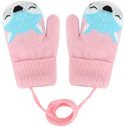 YSXY Süße Fäustlinge Baby Kleinkind Gestrickte Handschuhe für 1 2 3 Jahre Jungen Mädchen Winter Warme Strickhandschuhe mit schnur Fleece-Innenfutter