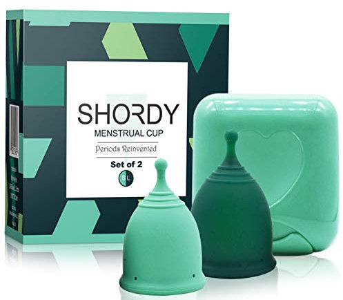 Shordy Menstrual Cups, First Period Starter Pack of 2 Kit with Mini Box, Period Cup Medical Grade Silicone, Feminine Hygiene Better Alternative to Sanitary Pads & Tampons for Girls - Small & Large