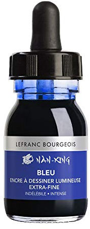 Lefranc Bourgeois 301278 Nan King Kalligrafie - und Zeichentusche, pigmentierte Tusche, hohe Farbbrillanz, Leuchtkraft für feinste Zeichnungen, Kalligrafie & Skizzen, 30ml Flasche - Blau