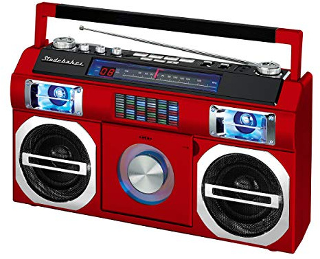 Studebaker SB2145R 80's Retro Street Bluetooth Boombox with FM Radio, CD Player, LED EQ, 10 Watts RMS Power and AC/DC in Red
