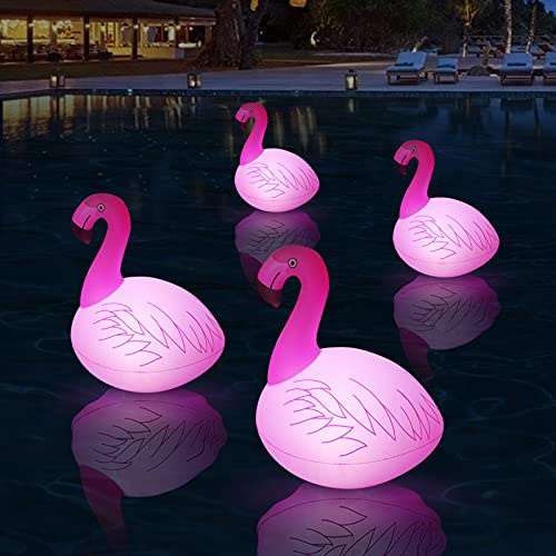 Cootway Solar Floating Lights 4PCS, Flamingo Floating Pool Lights Solar Powered, IP68 Waterproof Glow in the Dark LED Flamingo Pool Light for Garden, Yard, Patio, Party Decoration