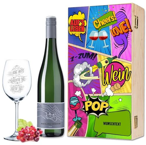 Leonardo XL Weinglas mit Gravur - Schlechter Tag, Guter Tag, Frag nicht! - Lustige Geschenke - Originelles Geburtstagsgeschenk für Männer & Frauen - Farbe Geschenkset: Weinflasche & Holzkiste