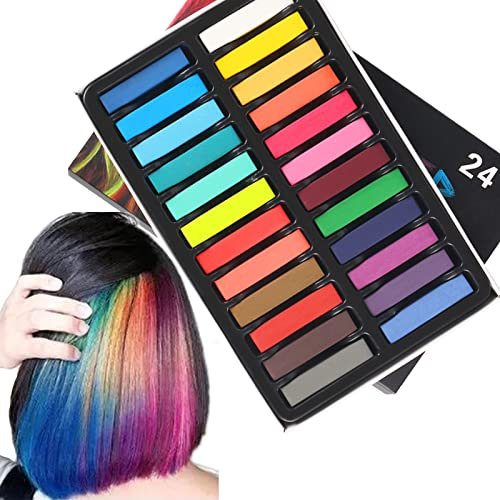 CHSEEO Gesso per capelli per bambini, lavabile, atossico, 24 colori, rosa, blu, bianco, rosa, rosso, nero, idea per adolescenti e ragazzi, cosplay
