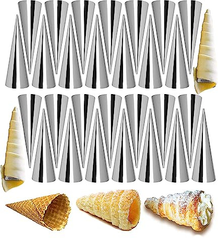 WishesMar Ensemble de 30 Pièces Moules à Pâtisserie en Acier Inoxydable Crème Cônes Croissant Moule Tubes de Cannoli Cornet Conique Spirale pour Feuilletés, Crème Glacé - Longueur 8.6cm