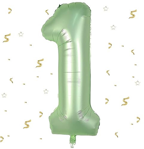 WOIRROIP Salbeigrün Luftballon 1,Zahlen Luftballon Salbeigrün, 40 Zoll Folienballon Olivgrün Zahlenballon 1 Helium Ballon, Luftballon 1. Geburtstag für 1 Jahre Geburtstagsdeko Kinder, Junge, Mädchen