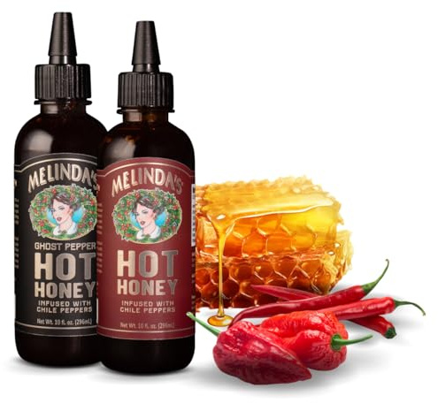 Melinda’s Hot Honey Collection - 10 oz, 2 Pack - Spicy Honey Sauce Variety Pack w/ Classic Hot Honey, Ghost Hot Honey - Sweet & Spicy Infused Honey
