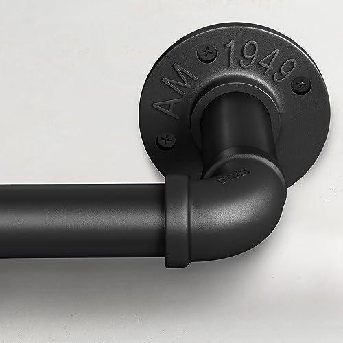 Gardinenstange Schwarz Ausziehbar, Industrial Vorhangstange Deckenmontage, Industriell Scheibengardinenstange 25 mm Durchmesser, 76 bis 152 cm, Schwarz