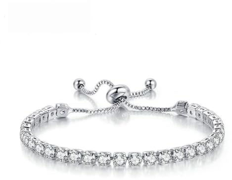Regalo da donna, bracciale in argento 925 con zirconi scintillanti, braccialetto tennis, bracciale in argento, gioiello da donna, regalo per mamma, ragazza, San Valentino, regalo per lei, taglia unica
