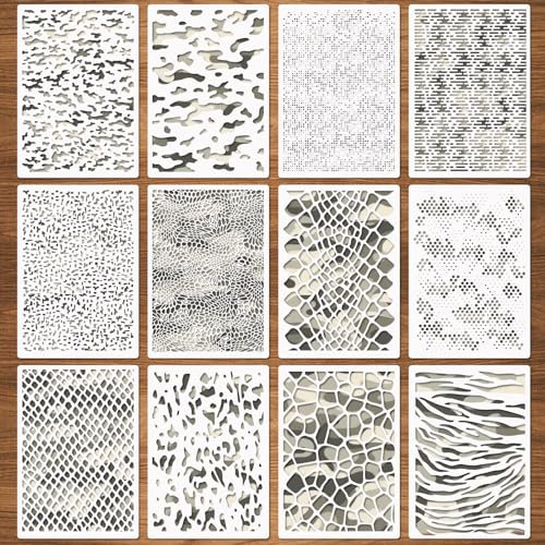12 plantillas con estampado de camuflaje, plantillas de camuflaje grandes para pintura en aerosol, plantillas reutilizables con patrón de camuflaje digital para pintar en madera, barco, lona, papel,