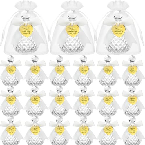 Newtay 24 Sets Holy Water Bottles Catholic Bulk Glass 100ml Baptism Christian Glass Bottle with Heart Lapel Pins Organza Bags and White Ribbon for Holy Communion Church Wedding Baptism Party Favors