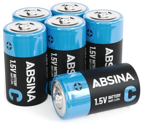 ABSINA 6X Pilas C LR14 1.5V alcalinas - Pilas LR14 de Larga duración para Linterna, Juguetes y más - Pila C, Pila LR14, Pilas Tipo C, Pilas gordas Grandes, Pilas Grandes Redondas