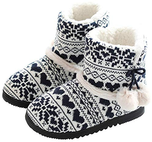 MIXSEN Damtofflor fluffig plysch vinter varm stövel inomhus utomhus tofflor husskor, BLÅ, 37/38 EU