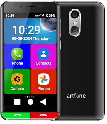 Artfone Smart_500 Smartphone für ältere Menschen,SOS-Taste, 5-Zoll-Display, Android 12, 13MP Kamera, USB-C, 2800mAh Akku,GPS, NTC, Schwarze Ladestation Seniorenhandy