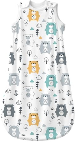 Mosebears Saco de Dormir para bebé de Verano, Primavera, diseño Animal, 1,0 TOG, para bebé, sin Mangas (Oso, 0-6 Meses)