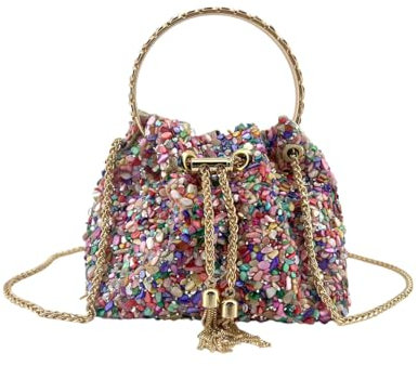 MODELISA - Bolso De Noche Adornado Con Piedras Multicolores Cadena De Hombro Boda Noche Evento Mujer (Multicolor G)