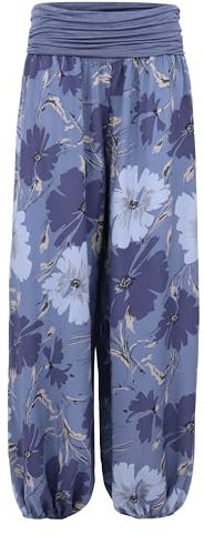 Malito - Damen Haremshose floraler Blumen Print - atmungsaktive Pumphose - dünne Freizeit Strandhose - hautfreundliche Aladinhose 1485 - (Jeansblau)