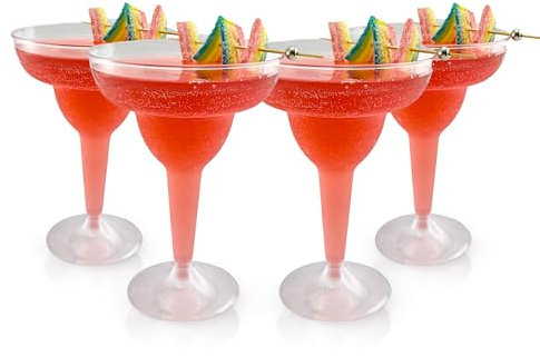 Lot de 4 verres à margarita en plastique (325 ml) – Gobelets à cocktail durables – Verres à cocktail transparents pour margaritas, daiquiris et martinis – Idéal pour les fêtes, mariages, barbecues et