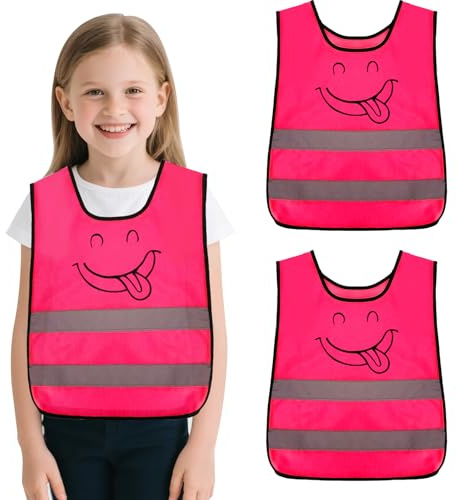 AffeGifts Gilet Fluo Enfant, 2pcs Gilet Securite Enfant Gilet Haute Visibilité Enfants pour les Enfants Filles Garçons Marche,Navette (Rose clair)