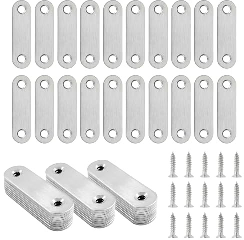 20 Pz Piastra Staffa Angolare Piatta in Acciaio Inox, Staffe Piatte Angolari, Piastra di Giunzione Piatta, Connettori Piatti in Acciaio, Connettore di Riparazione per Sedie Mobili Tavoli(60 x 15 mm)