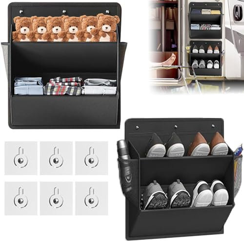 Xinxinphi 2 Pcs Scarpiera Appendere Alla Parete con Nastro Adesivo, Organizer Scarpe Porta Tasche Grandi Profonde, Accessori Camper Salvaspazio Spaziale, Scaffale per Spazi Ristretti e Armadi (Nero)