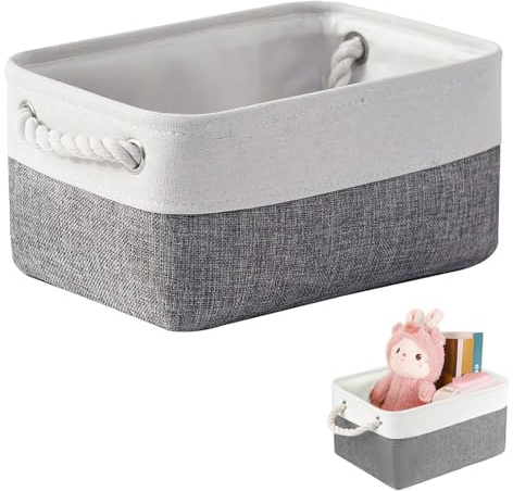 hjwanyin Foldable Storage Basket with Handles, Small Storage Box, Canvas Linen Organiser Box for Clothes, Toys, Towels, Office Supplies, Pet Toys or Gift