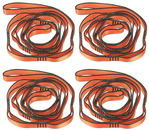PATIKIL 59 Inch Daisy Chain Straps, 4 Pack Stretching Strap Yoga Strong Climbing Band Adjustable Nylon Chain Sling with 8 Loops for Exercise Dancing Aerial Yoga Swing Hammock, Orange