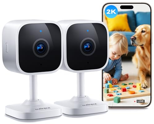 Outinput 2K 3MP Indoor Security Camera, Dog Camera, Home Cameras, WiFi Baby Monitor with Night Vision, Motion/Sound Detection, 2-Way Talk, APP Control, Cloud & SD, 24/7 Recording Pet Cam (2-Pack)