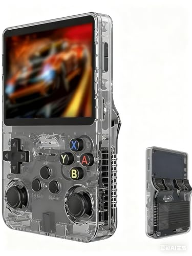 BINZHIGE Keyboy R36S Console di gioco retrò, schermo IPS da 3,5 pollici, spazio di archiviazione 128 GB, oltre 21000 giochi, sistema Linux (nero traslucido 128 G)
