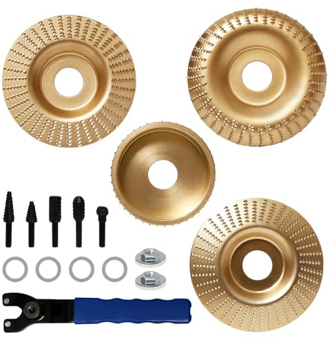 4 Pezzi Disco Mola per Legno Smerigliatrice Angolare, Intaglio Legno Mola Disco Raspa, ø75/100 mm Smerigliatrice Angolare Accessori con 5 Frese Rotanti per Carving Levigatura e Tagliare Modellatura