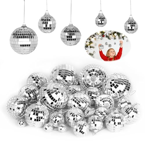 32 Pièces Boule à Facette Kit, Boule Disco Brillant, Boules à Facettes Suspendue, Boules Disco Décoratives à Accrocher sur l'arbre de Noël pour la Décor de Mariage, Fête à la Maison, d'anniversaire