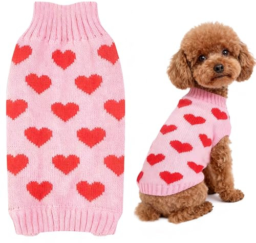 Jersey Perro Pequeño San Valentín Corazón Ropa Perro Pequeño Rosa Punto Suéter para Perros Cálido Dog Sweater Jersey Gato Rosa M