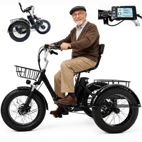 GCLCPAEN Tricycle Électrique Pliable De 20 pour Seniors,Capacité De Charge De 150Kg,7 Vitesses,avec Phare Et Panier De Rangement,Écran LCD Numérique,Idéal pour Les Courses/Les Déplacements