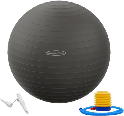 BalanceFrom Ballon d'exercice Anti-éclatement et antidérapant pour Yoga, Fitness, Accouchement avec Pompe Rapide, capacité de 0,9 kg (58-65 cm, L, Gris)