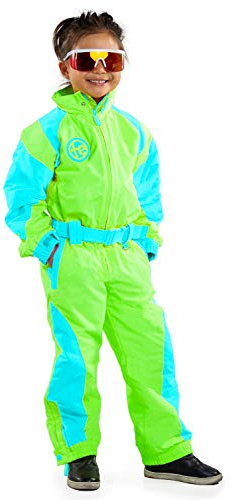 Tipsy Elves Snow Glow Neon Green and Blue Ski Suit for Kids Size X-Large