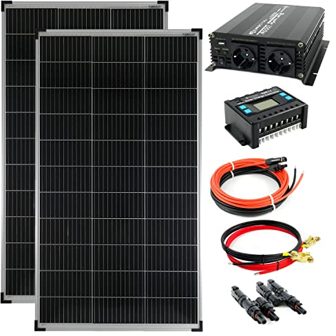 SOLARTRONICS Komplettset 2x 140 Watt Solarmodul 1000 Watt Wandler Laderegler Photovoltaik Inselanlage