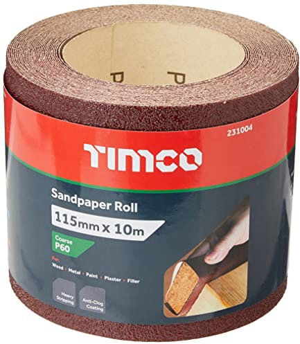 TIMCO 231004 - Rotolo di carta vetrata, grana 60, 115 mm x 10 m, colore: Rosso