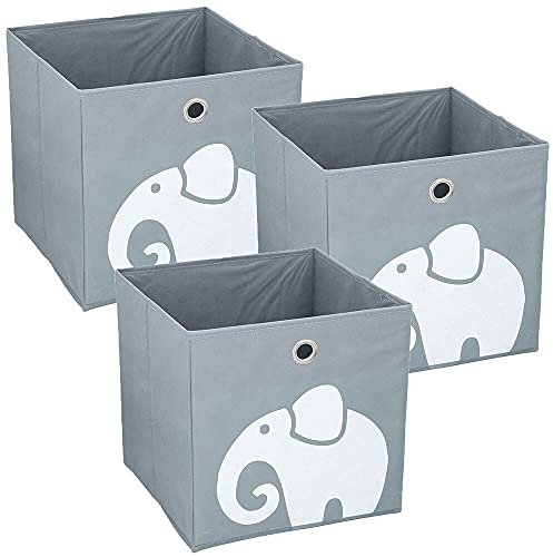 Murago 3er Set Aufbewahrungsbox ca. 28x28x28 cm - Grau Elefant Kinder Spielzeugkiste Kinderzimmer Faltbox Kiste Truhe Würfel Regalkorb faltbar